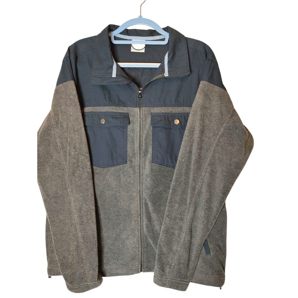 Columbia Jacket Mens Large Blue Gray‎ Fleece Canvas Blend Full Zip Snap Pockets